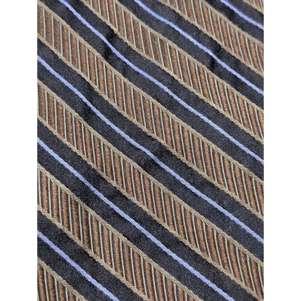 Claiborne Necktie Brown‎ Bronze Lavender Striped Silk Hand Made Classic Tie